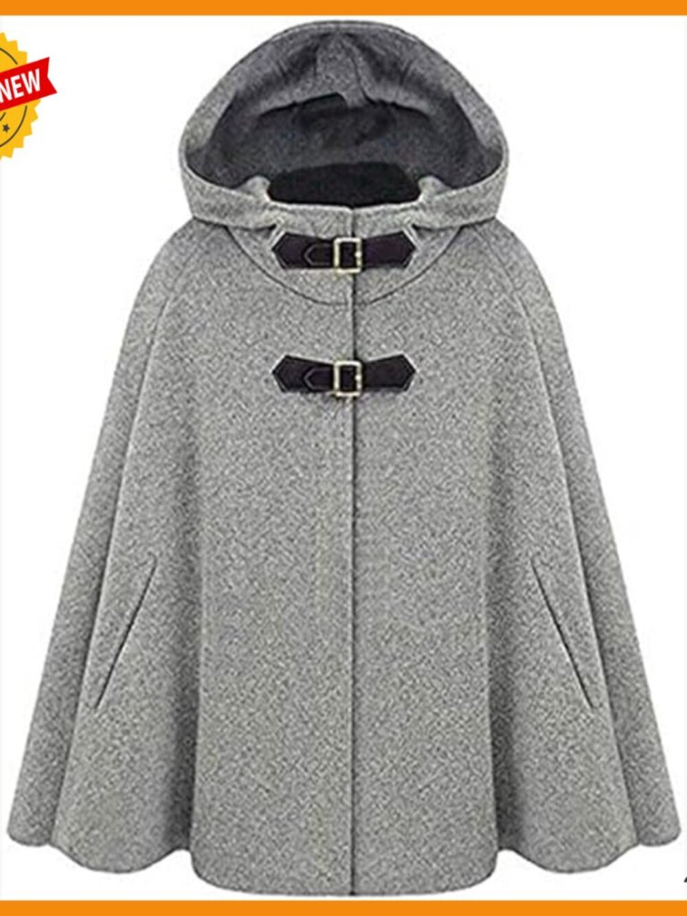 Wool Blend Hooded Cape Poncho with Batwing Sleeves and Pockets